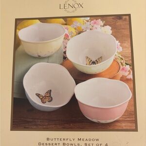 Lenox Butterfly Meadow Pastel Dessert Bowls - Pink, Yellow, White, Green
